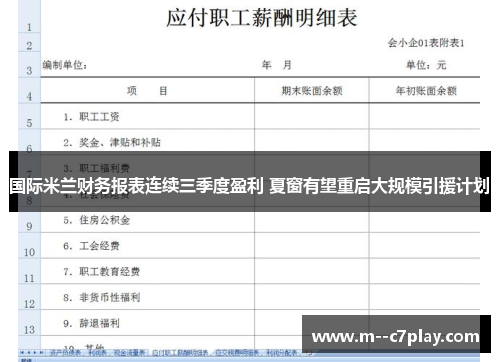 国际米兰财务报表连续三季度盈利 夏窗有望重启大规模引援计划