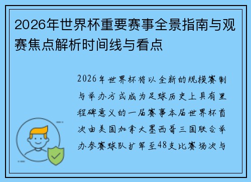 2026年世界杯重要赛事全景指南与观赛焦点解析时间线与看点 2026年世界杯重要赛事全景指南与观赛焦点解析时间线与看点